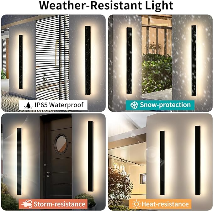 Mikeru 57" 2Pack Outdoor Wall Sconce 3000K Warm White - IP65 Waterproof Black Exterior Light, Hardwired Wall Mounted Fixture for Porch, Patio & Entryway | Non-Dimmable Weatherproof Design