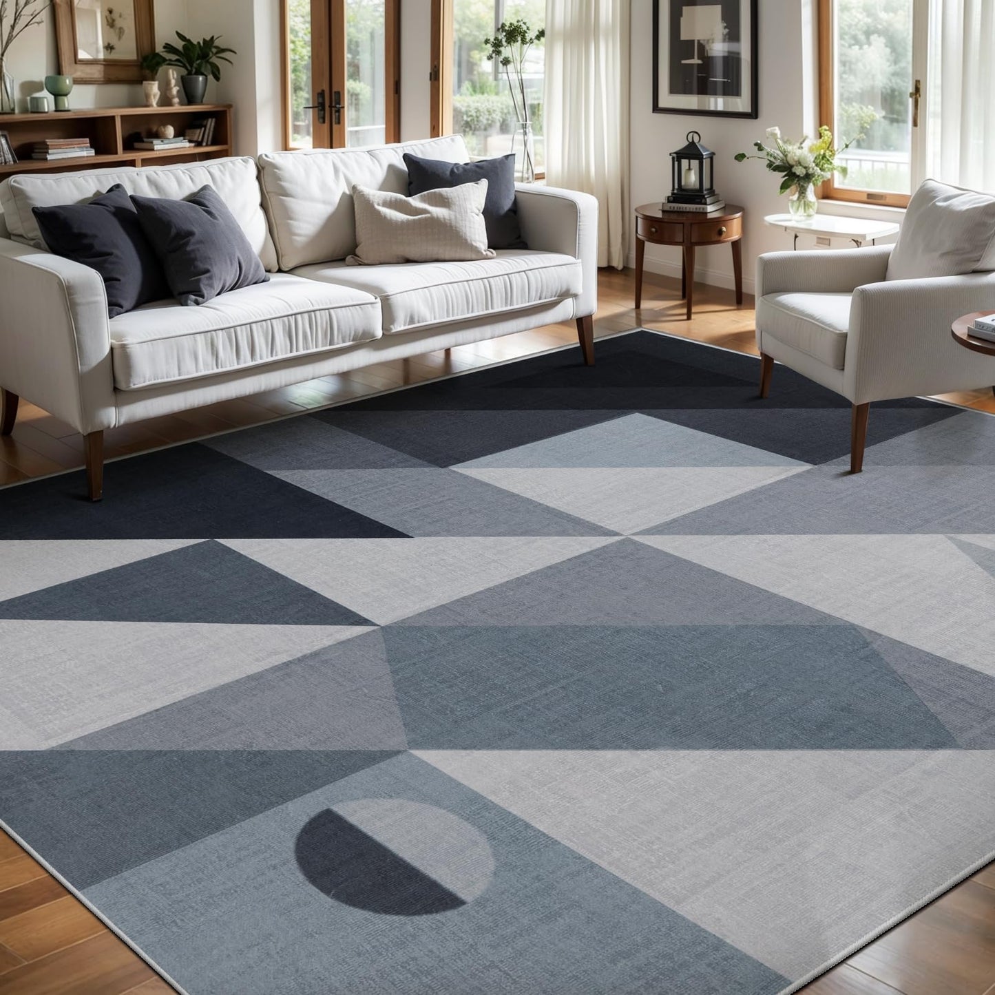 SERISSA Modern Abstract Gray Rug for Living Room, 8'x10' Machine Washable Soft Area Rug Non-Slip Rug, Low-Pile Contemporary Indoor Dining Floor Carpet for Bedroom Office Under Table Home Decor