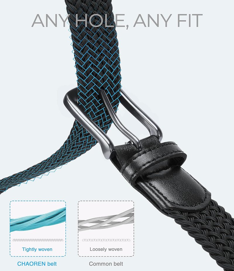 Braided Stretch Golf Belt for Men - Adjustable 1 3/8” Casual Belt for Pants, Shorts & Jeans