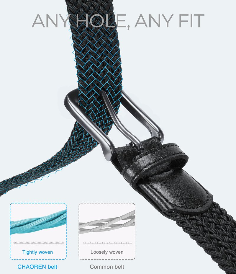 CHAOREN Stretch Belts for Men - Braided Elastic Golf Belt for Men 1 3/8"- Fits Casual Jeans & Shorts