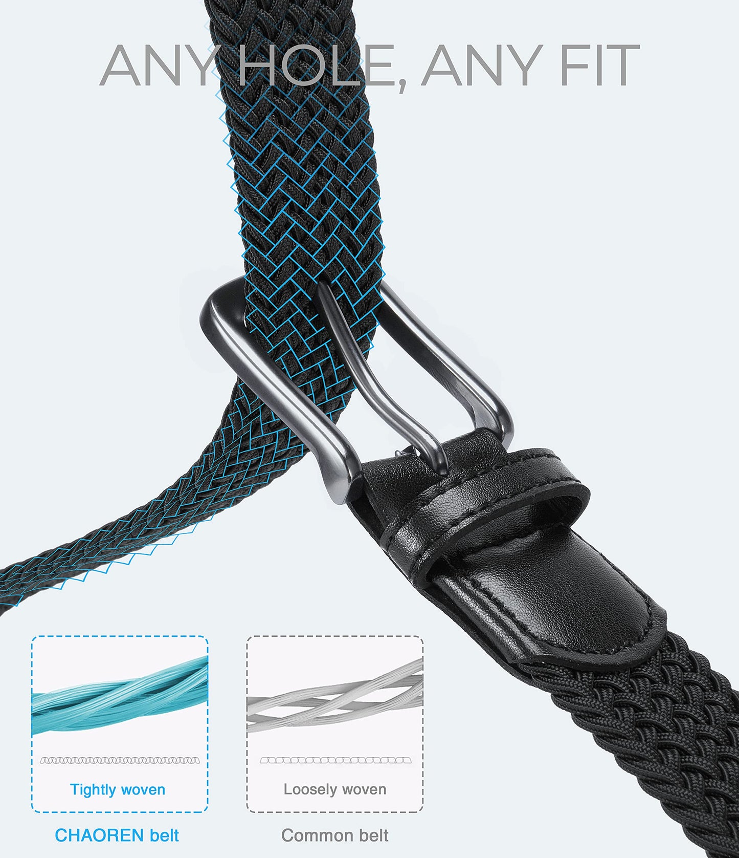 CHAOREN Stretch Mens Belt - Braided Elastic Golf Belt for Men 1 3/8"- Fits Casual Jeans & Shorts