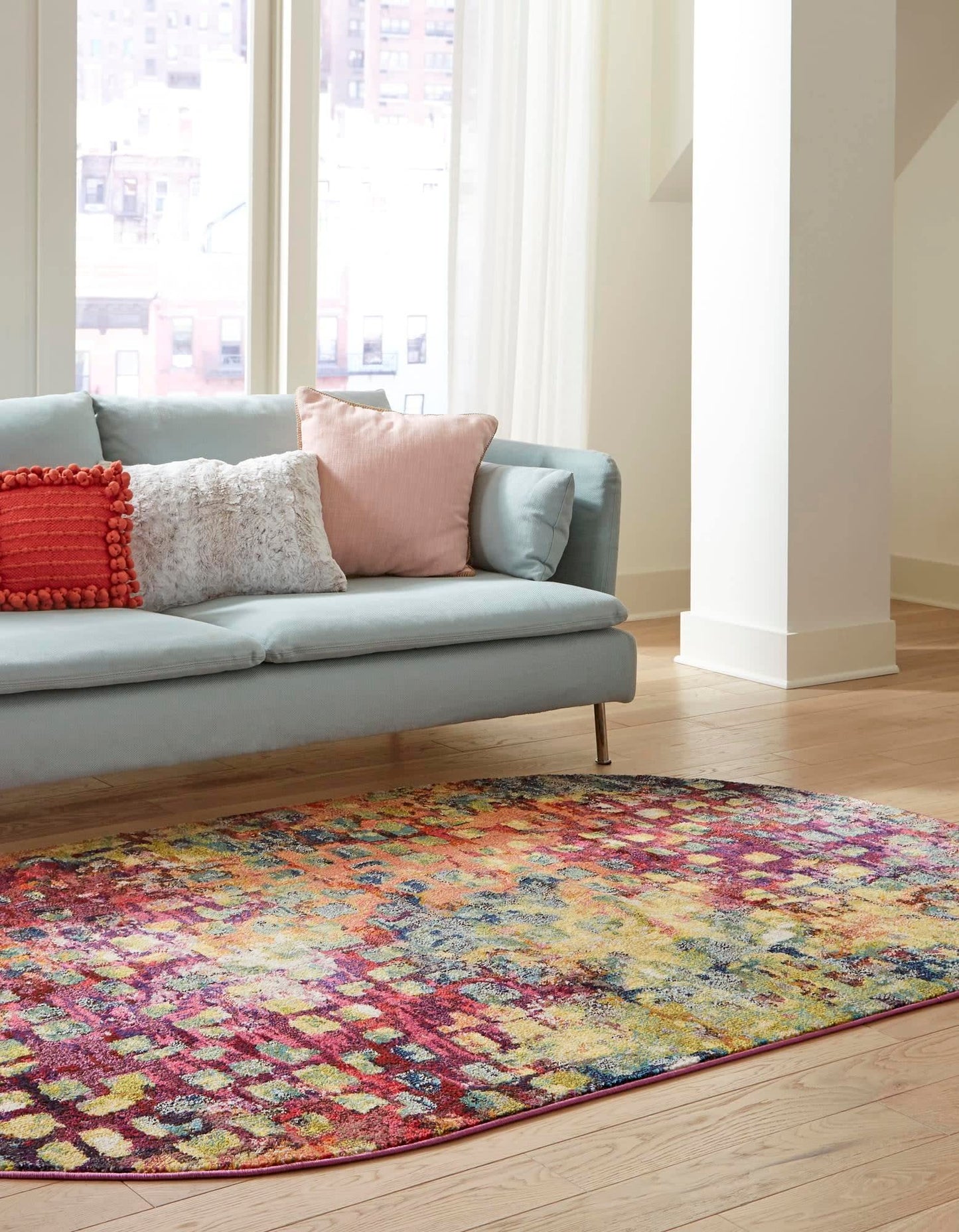 Unique Loom Jardin Collection Colorful, Vibrant, Abstract, Modern Area Rug (3' 3 x 5' 3 Oval, Multi/Blue)