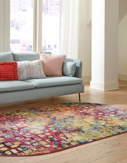 Unique Loom Jardin Collection Colorful, Vibrant, Abstract, Modern Area Rug (3' 3 x 5' 3 Oval, Multi/Blue)