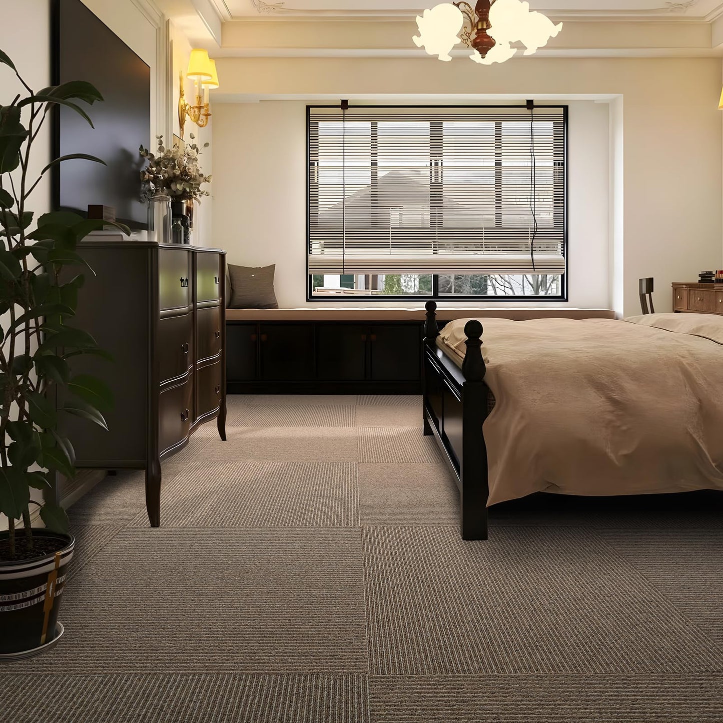 24 Tiles/64 sq Ft-Carpet Squares, Carpet Tiles, 0.24" Pile Height, Commercial Carpet Tiles, Non Adhesive Padded, Non-Slip, Easy DIY Installation