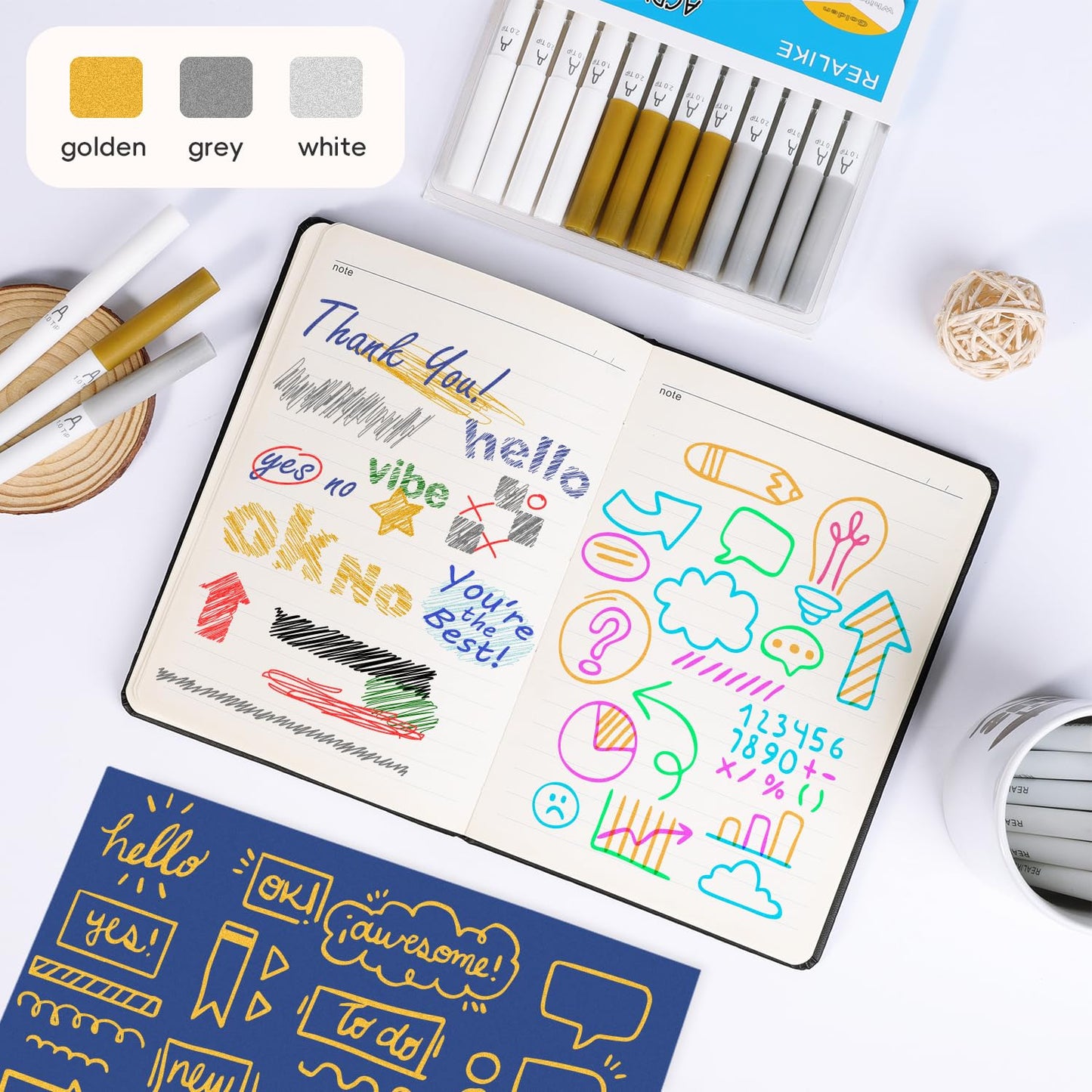 REALIKE Acrylic Paint Markers for Cricut Maker 4/ Maker 3/Maker/Explore 4/3/Air 2/Air, Gold Silver White Acrylic Paint Pens for Rocks, Paper, Wood, Canvas, Glass, Ceramic, Fabric (1.0 & 2.0 Tip)