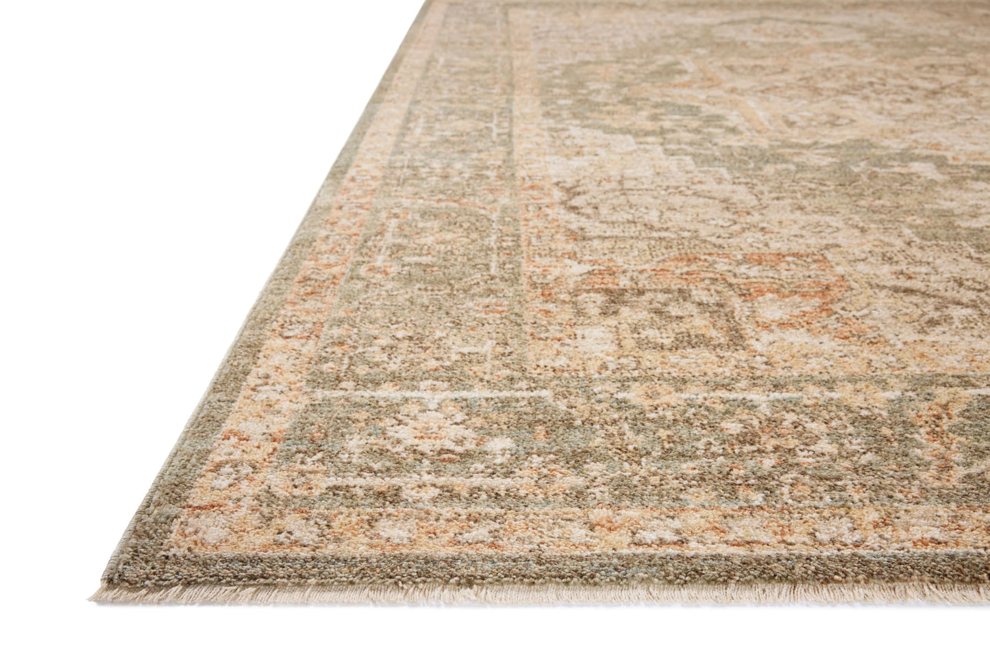 Loloi Chris Loves Julia Palma Collection PLM-08 Olive/Spice 5'-3" x 7'-6" Fringe Area Rug Vintage Style Boho Living Room Bedroom Carpet