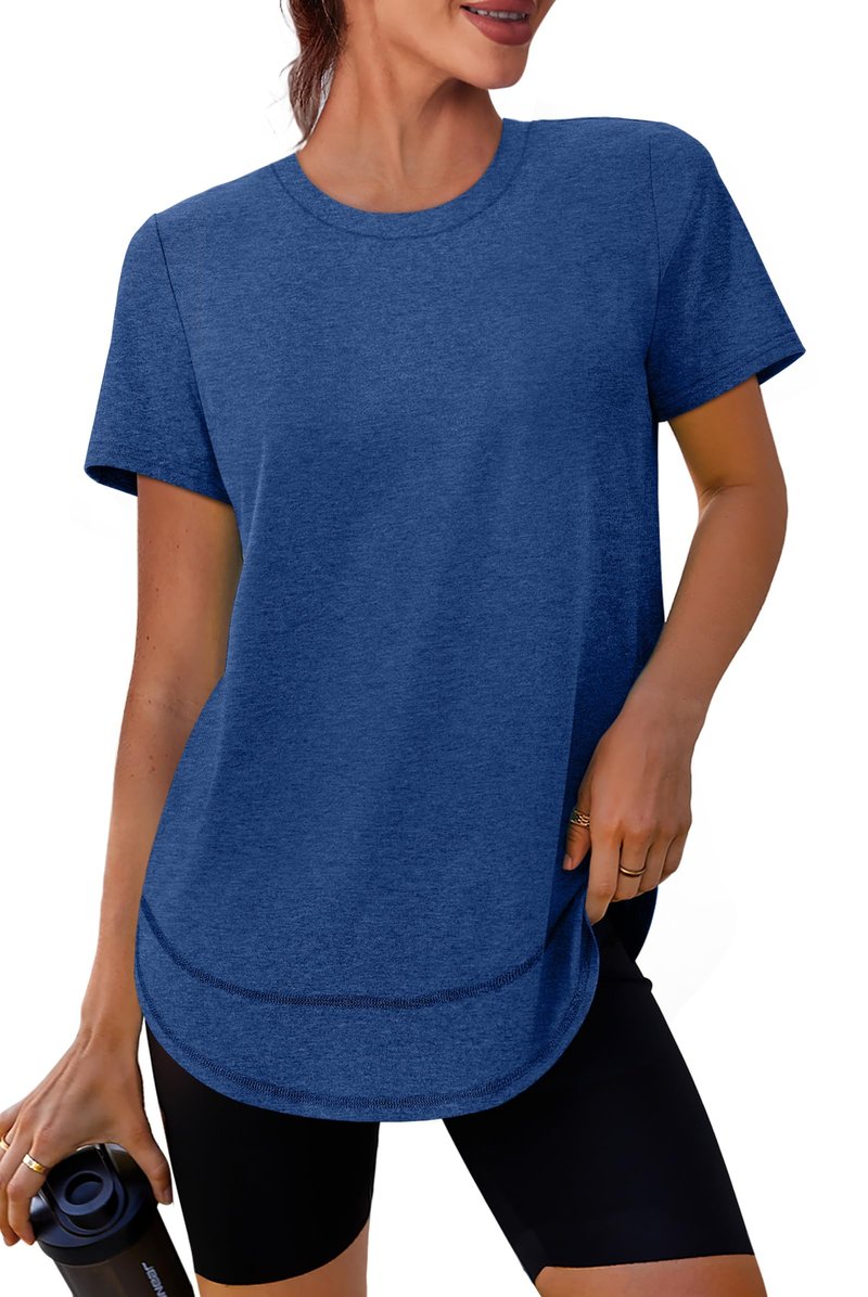 Oversized Tshirts for Women Dry Fit Plus Size Spring Clothes Summer Athletic Tops Workout Shirts Crewneck Navy 3XL