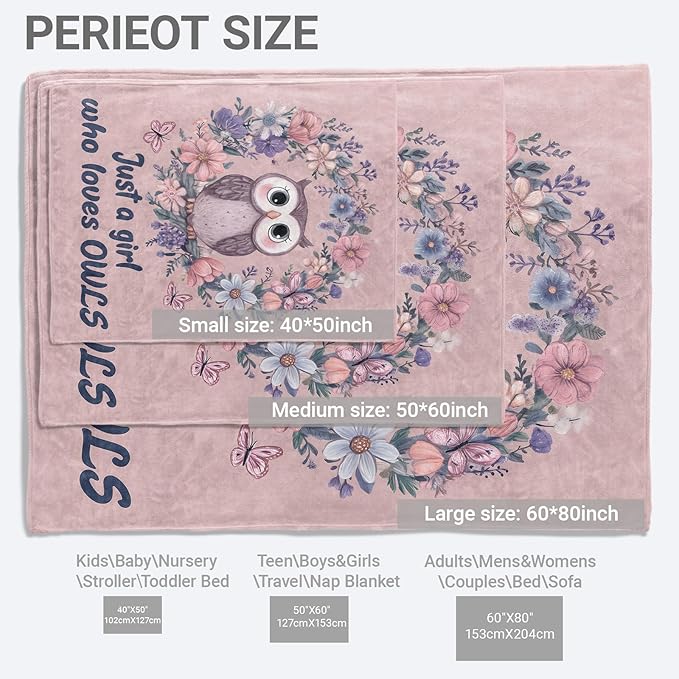 Owl Floral Lightweight Throw Blanket, Cute Cartoon Animal with Flower and Butterfly, Warm Soft Cozy Flannel Blankets, Couch Dorm Home Decor All Season Use, 80x60in, Pink, Gifts for Girls Women