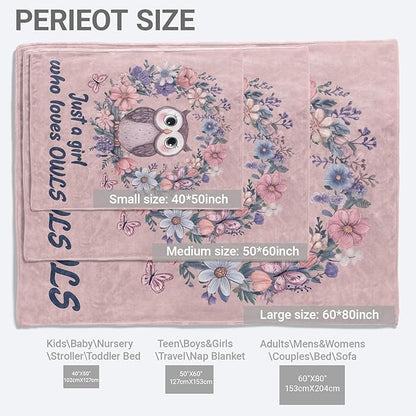 Owl Floral Lightweight Throw Blanket, Cute Cartoon Animal with Flower and Butterfly, Warm Soft Cozy Flannel Blankets, Couch Dorm Home Decor All Season Use, 60x50in, Pink, Gifts for Girls Women