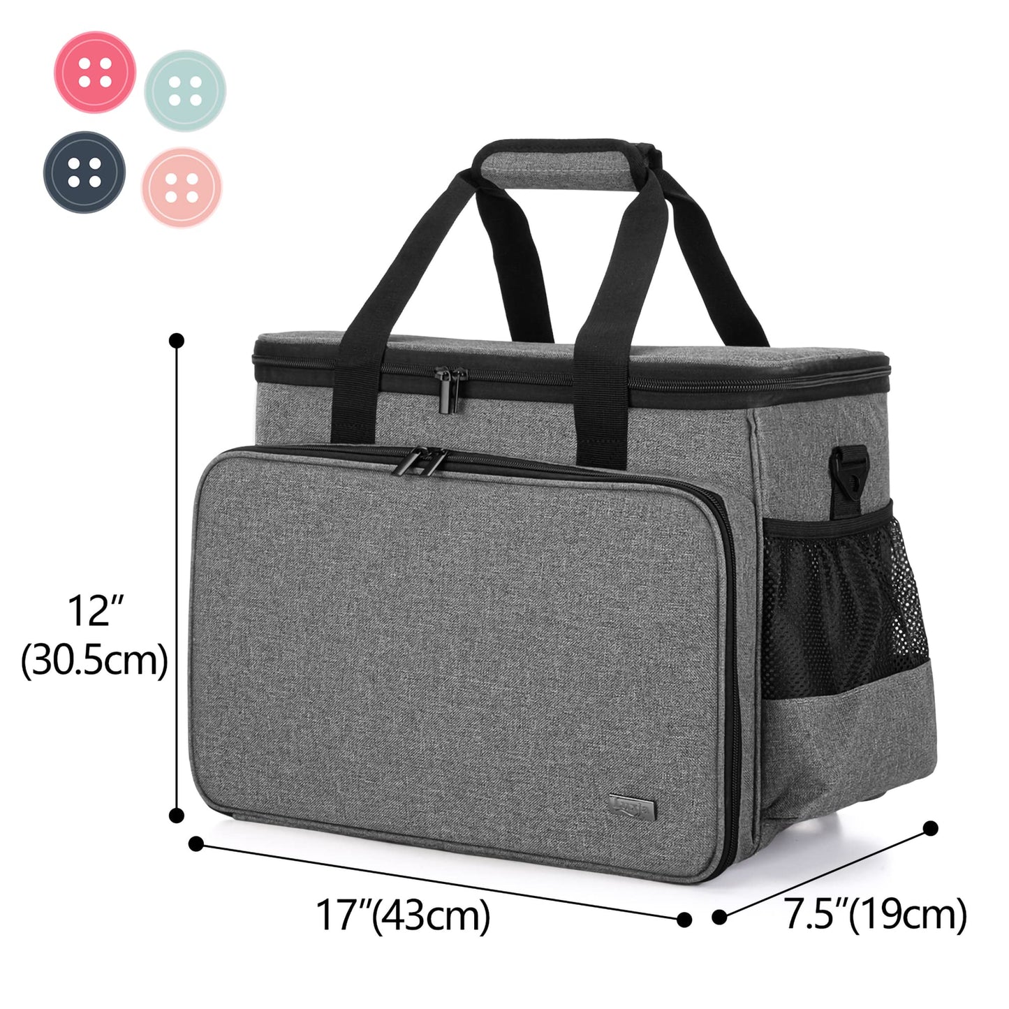 LUXJA Sewing Machine Case with Detachable Dolly and Removable Bottom Pad, Rolling Tote Fits Most Standard Machines, Gray