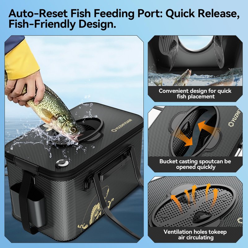 yuzhiyuan Fishing Bucket Foldable， 6Gallon/8Gallon/10Gallon,Live Fish Container Multi-Functional Live Fish Bait Bucket,for Fishing, Camping, Moving