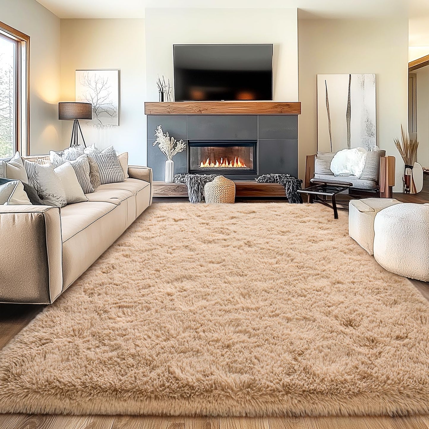 Area Rugs for Living Room, Soft Shaggy Carpets for Living Room, Fuzzy Rugs for Kids' Room, Perfect Decor for Modern Home Camel 4x6 Feet