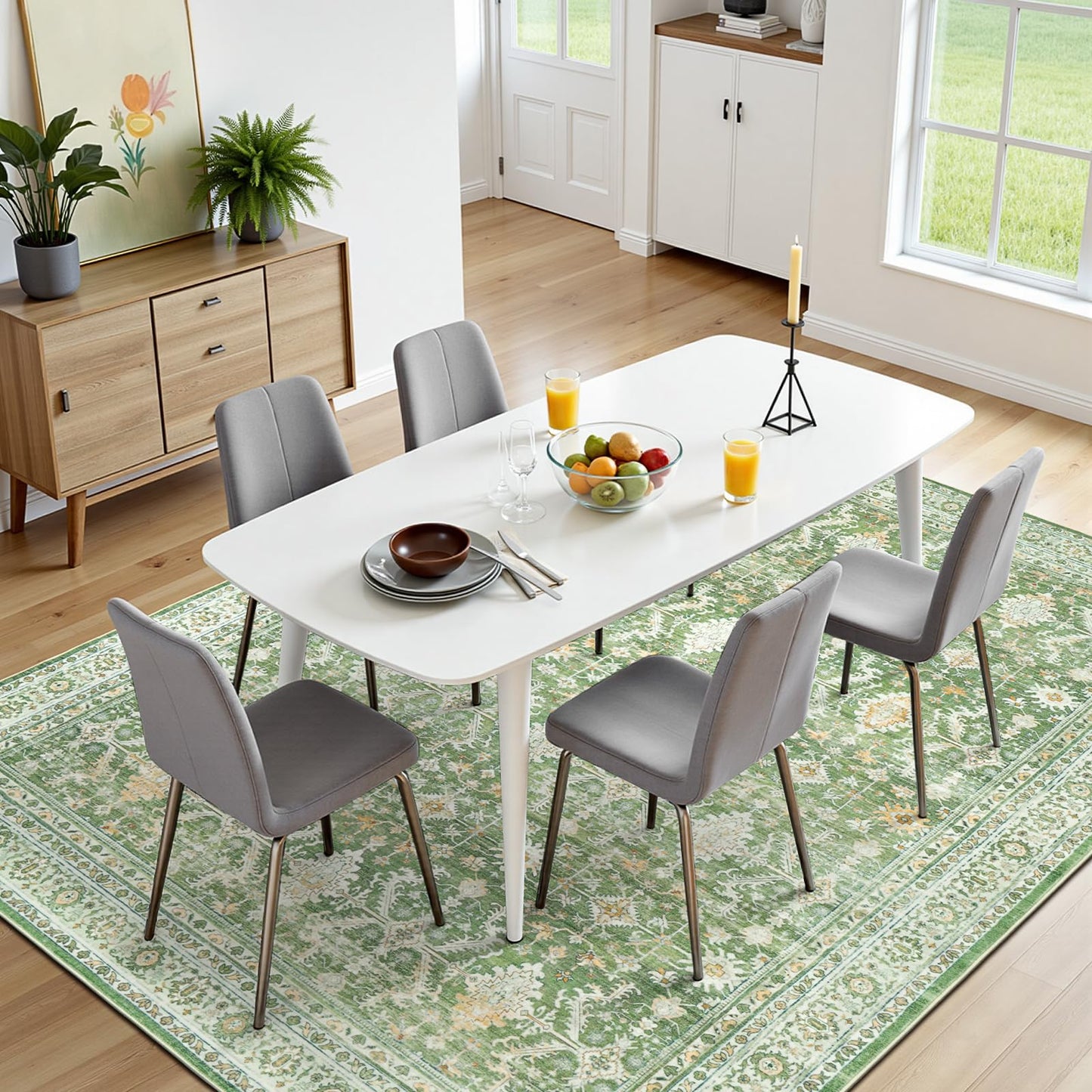 Lofus 5x7 Area Rug for Living Room, Light Green Washable Area Rugs with Non-Slip Backing,Soft Boho Carpets for Bedroom Dining Room Home Office Indoor Nursery