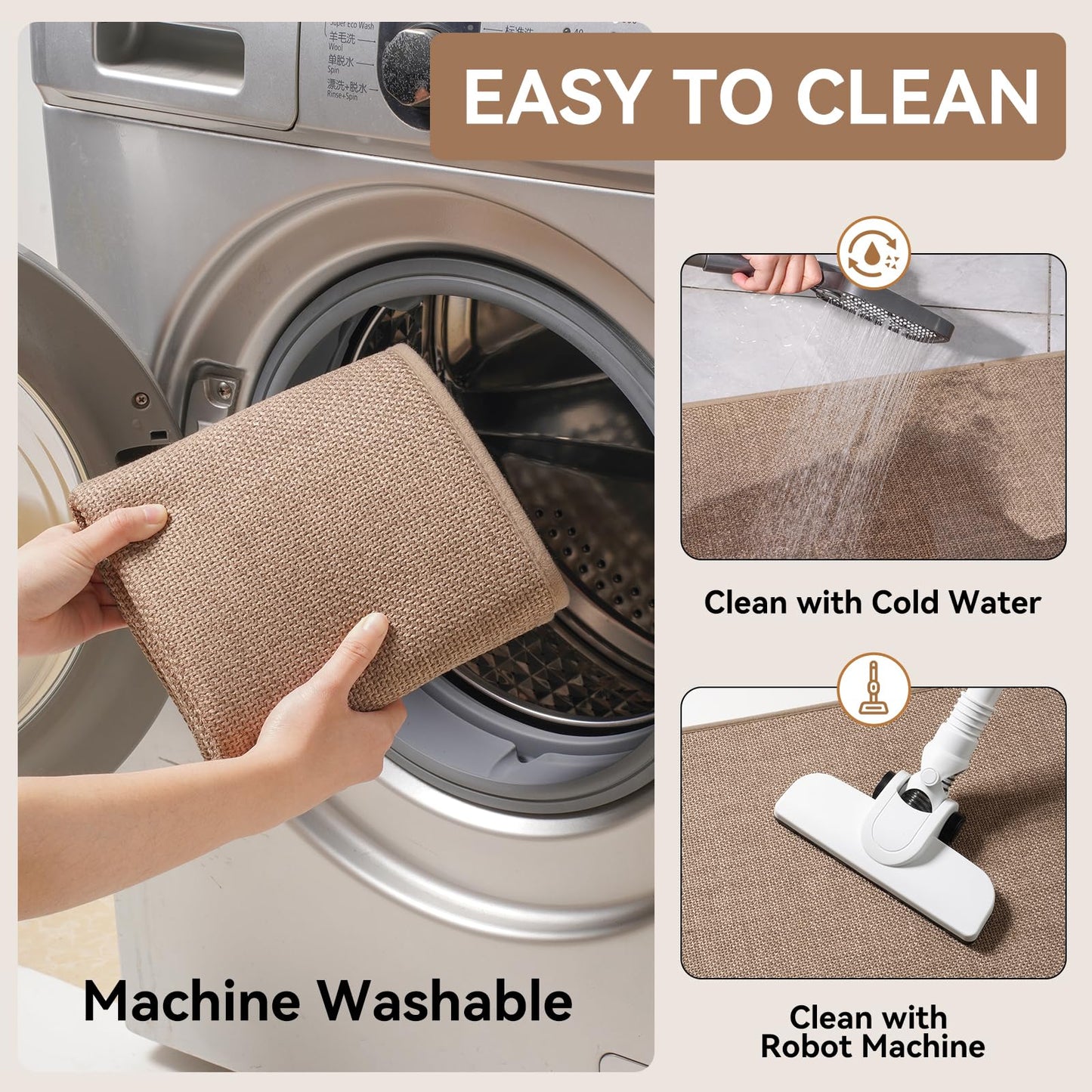 YDKGL Kitchen Rugs Mat Non Slip Washable, Linen-Look 0.3" Thick Soft Cushioned Absorbent Kitchen Mats for Floor, Mild Anti-Fatigue Runner Rug Sink Mat Laundry Standing Mats, Easy Clean, Brown 17"x30"