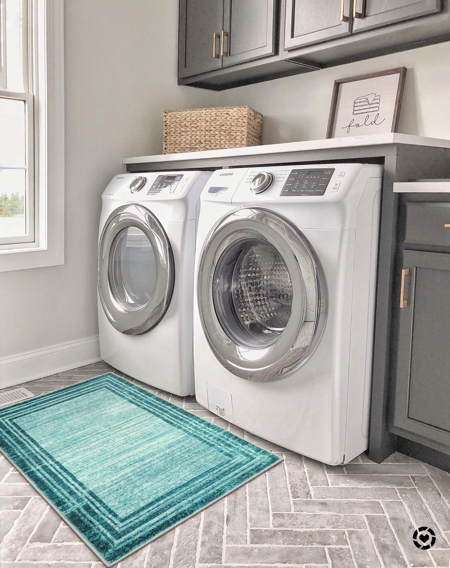 Lahome Amabel Modern Abstract Area Rug, Washable Teal 2x3 Entryway Rugs Non Slip Kitchen Carpet Indoor Front Door Throw Rugs, Minimalist Bordered Bathroom Rug Low-Pile Entry Mats for Bedroom