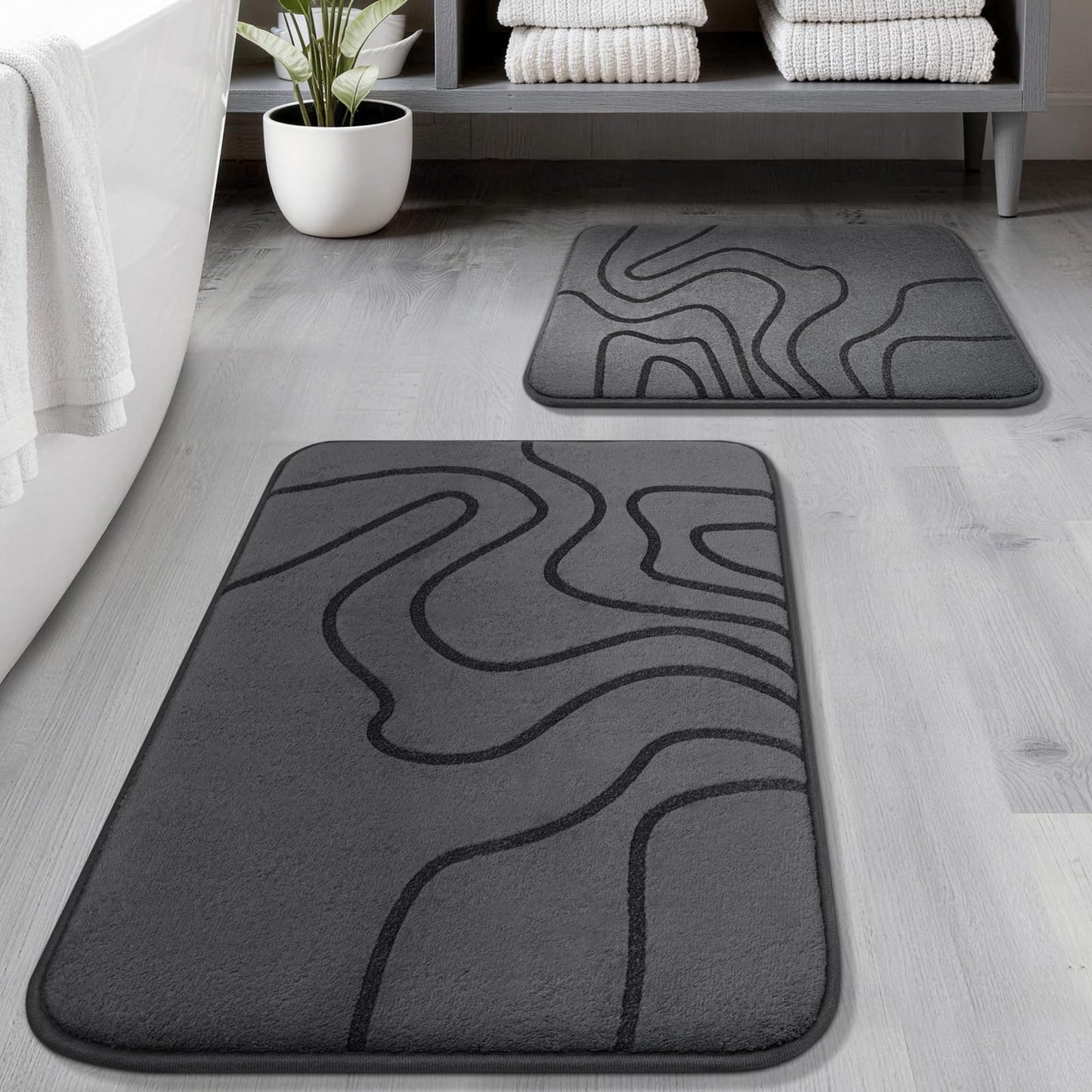 YIHOUSE Memory Foam Bathroom Rugs Sets 2 Piece - Extra Thick Ultra Soft Absorbent Bath Mat Set, Non-Slip Machine Washable Bath Rugs for Bathroom, Tub & Shower, Home Decor (32"x20"+24"x17", Dark Grey)