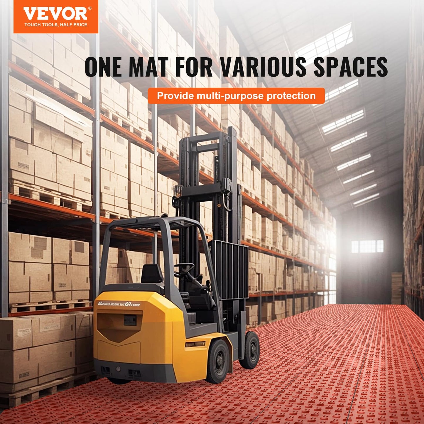 VEVOR Garage Floor Tiles 12 x 12 x 0.53 inch, Interlocking Design Ease of Installation Double-Sided Texture Non-Slip Sturdiness, for Garages, Basements, Repair Shops, Red, 25 Pack