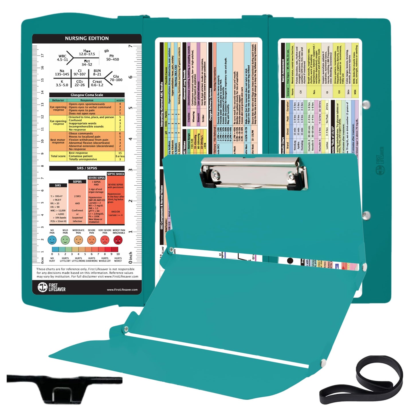 First Lifesaver Foldable Nurse Clipboard, 3 Layers Aluminum, Teal Blue