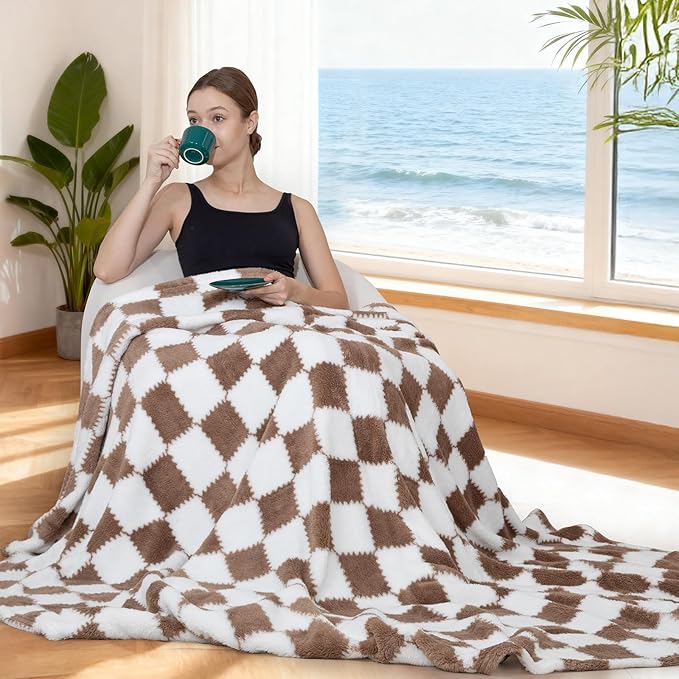 Ultra Soft Jacquard Shaggy Fleece Throw Blanket, Lightweight Warm and Plush, Cozy Couch and Travel Blanket, Multiple Colors and Sizes, Year Round Comfort