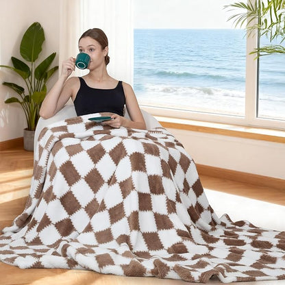 Ultra Soft Jacquard Shaggy Fleece Throw Blanket, Lightweight Warm and Plush, Cozy Couch and Travel Blanket, Multiple Colors and Sizes, Year Round Comfort