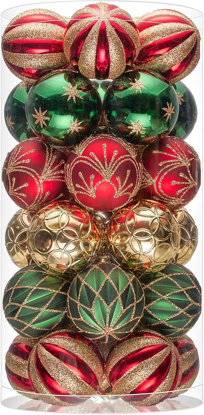JORNOY Christmas Balls Ornaments, 30ct Shatterproof Xmas Tree Decorations, Hanging Bulbs Baubles Set with String for Holiday Home Party Decor, 2.36 inch/60mm, Red & Green & Gold