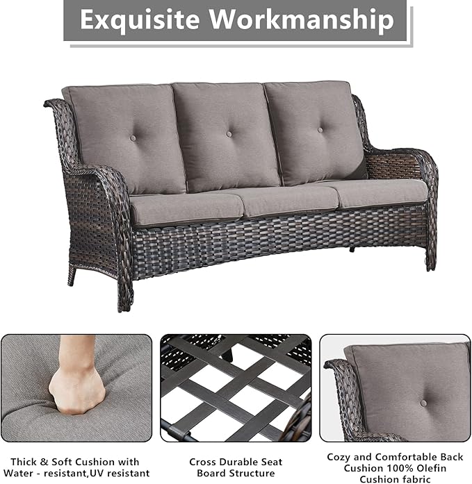 Rilyson Wicker Patio Furniture Set - 7 PC Rattan Outdoor Sectional Conversation Sets with 4 Swivel Rocking Chairs,2 Ottomans and 1 Sofa for Porch Deck Garden(Brown/Grey)
