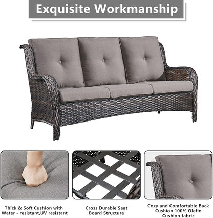 Rilyson Wicker Patio Furniture Set - 8 Piece Rattan Outdoor Sectional Conversation Sets with 4 Swivel Rocking Chairs,2 Ottomans,1 Sofa and 1 Coffee Table for Porch Deck Garden(Brown/Grey)