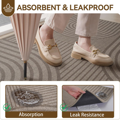 QiCaiJia Front Door Mat 31''x47'', Absorbent Dirt Resist Washable Non Slip Low-Profile Indoor Doormat, Easy Clean Welcome Entryway Door Mats, Brown