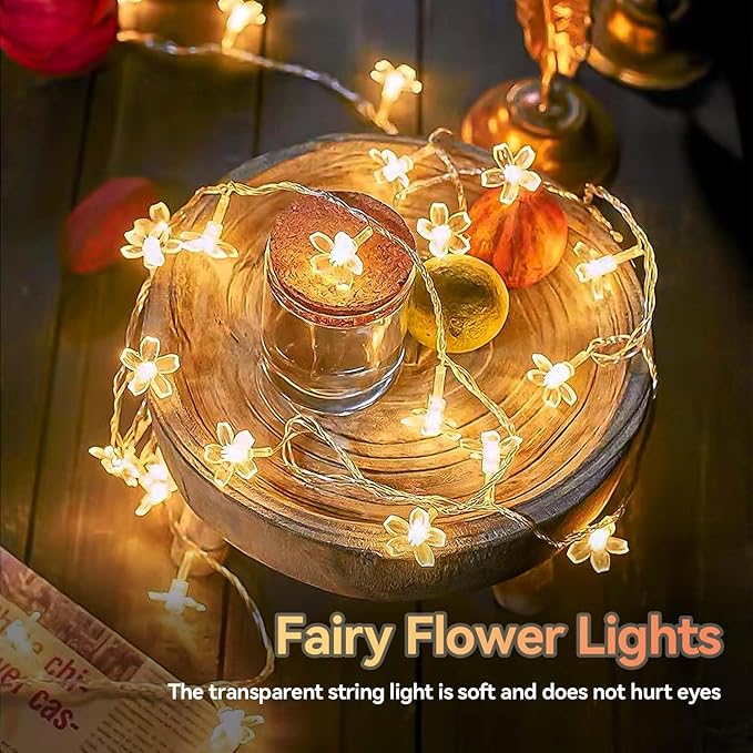 ITICdecor Flower String Lights 15 FT 30 LED Fairy Christmas Lights Battery Operated Indoor&Outdoor Twinkle Lighting Bedroom Decor for Party Wedding Xmas Tree (Warm White)