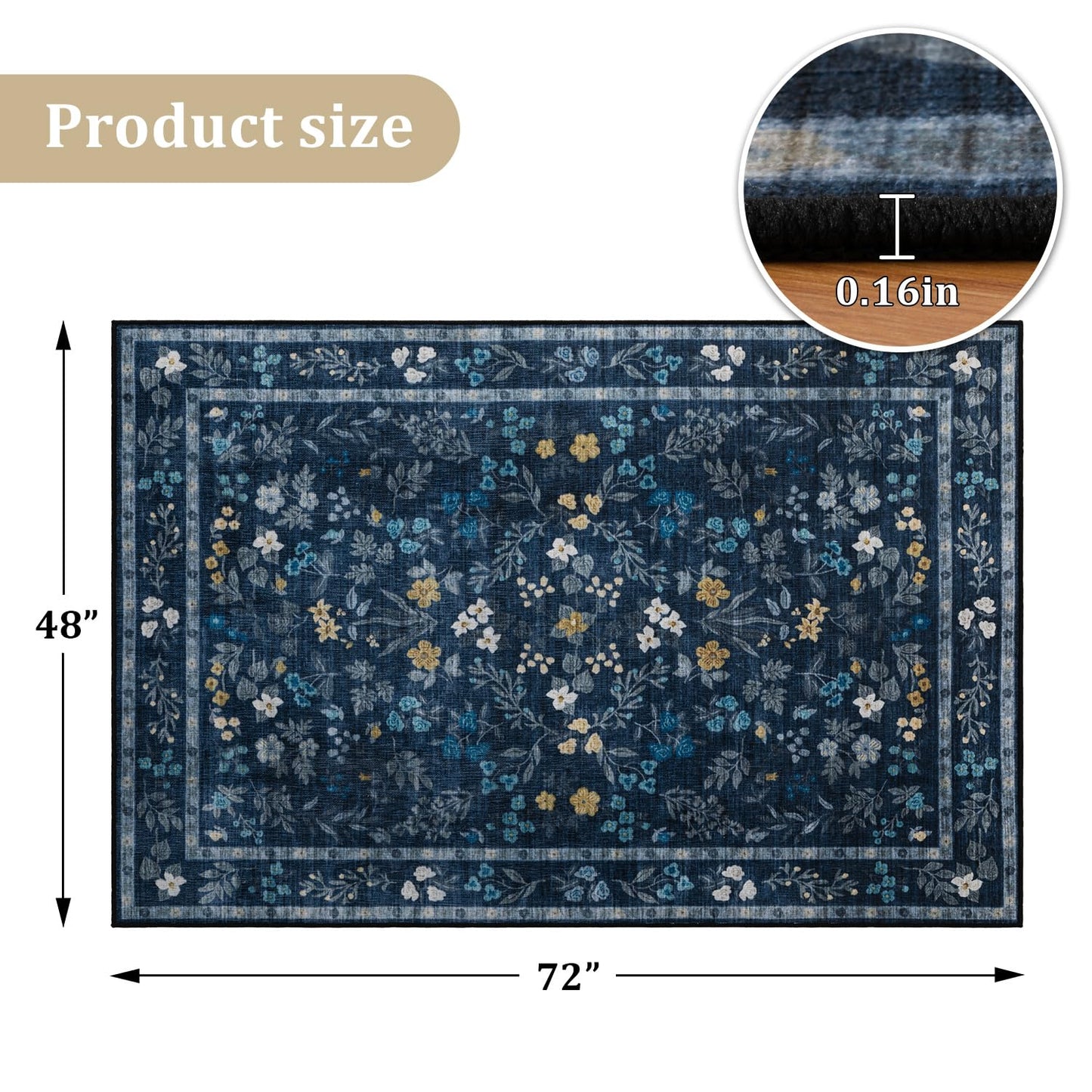chakme Office Chair Mat for Hardwood Floor, 72"x48" Easy Glide Computer Desk Mat Protector for Rolling Chair Under Desk Rug Nonslip Backing, Machine Wash, (Floral)