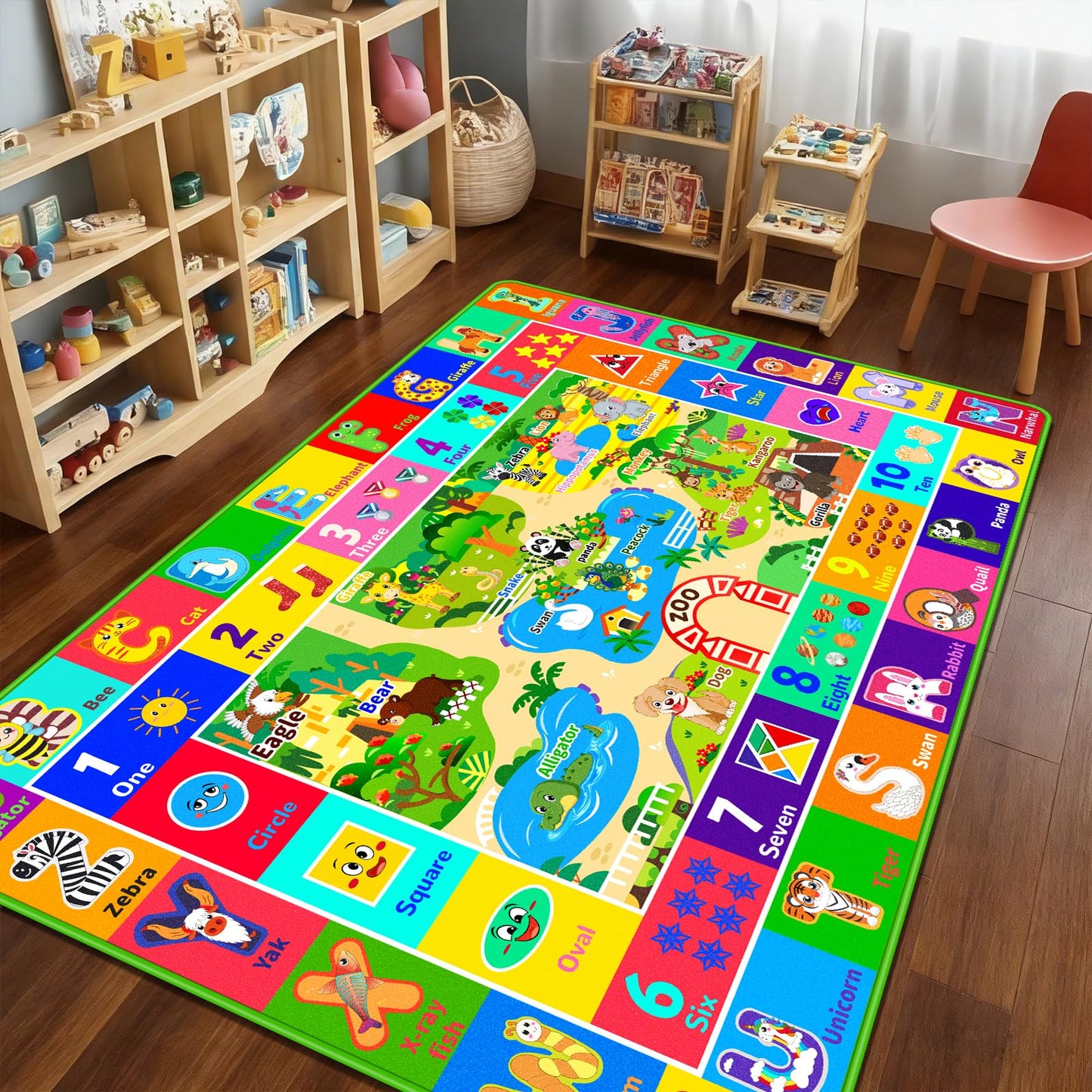 Mfmiudole Kids Rug for Playroom, Soft & Non-Slip Educational Rug with ABC, Animals, Numbers, Floor Play Mat for Kid, Preschool Classroom Rugs Playmat for Nursery Kids (78.7X59 inch, Zoo)