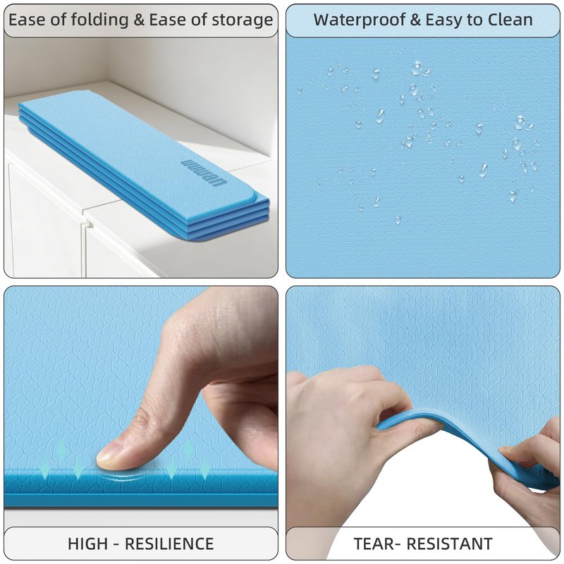 Folding Yoga Mat Extra Thick 0.4 Inch, Foldable Yoga Mat 75 x 26 Inches, TPE Exercise Mat, 7-Panel Non Slip Cushioned Fitness Mat for Yoga, Pilates, Stretching, Home Workout (Blue)