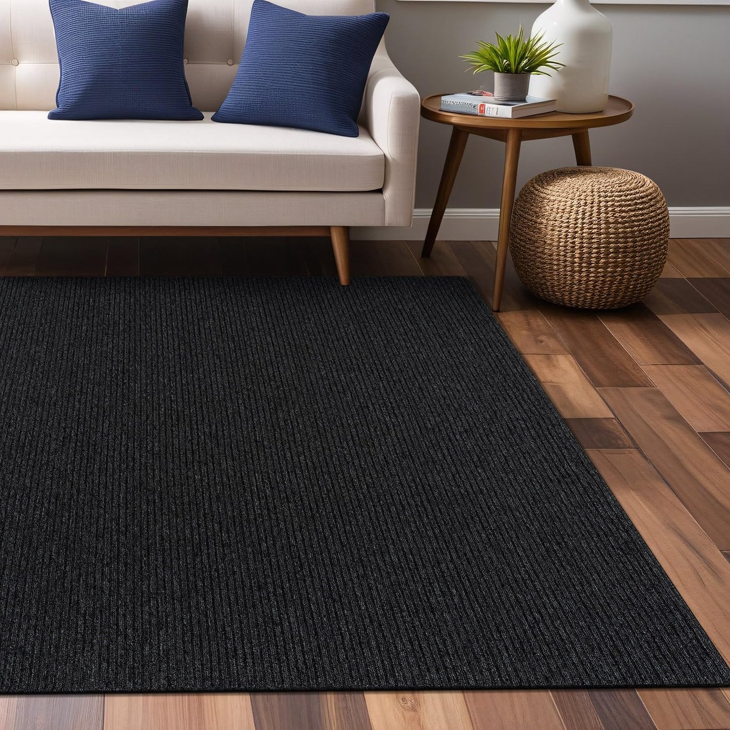 Luul Home Non Slip Dark Gray Solid Rubber Back Thin Rug for Living Room 4x6 Area Rugs for Kitchen, Rugs for Bedroom, Stain Resistant Easy Cleaning Non Shedding Carpet Dark Gray 4 x 6