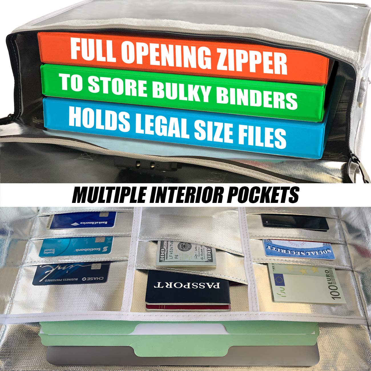 Fireproof & Waterproof Document Bag XXL 17.5x13x5 with TSA Lock, High-Viz Design, Flexible Fireproof Bag for A3 & Legal Size Files, Developed by USA Engineers & Firefighters, Travel Ready