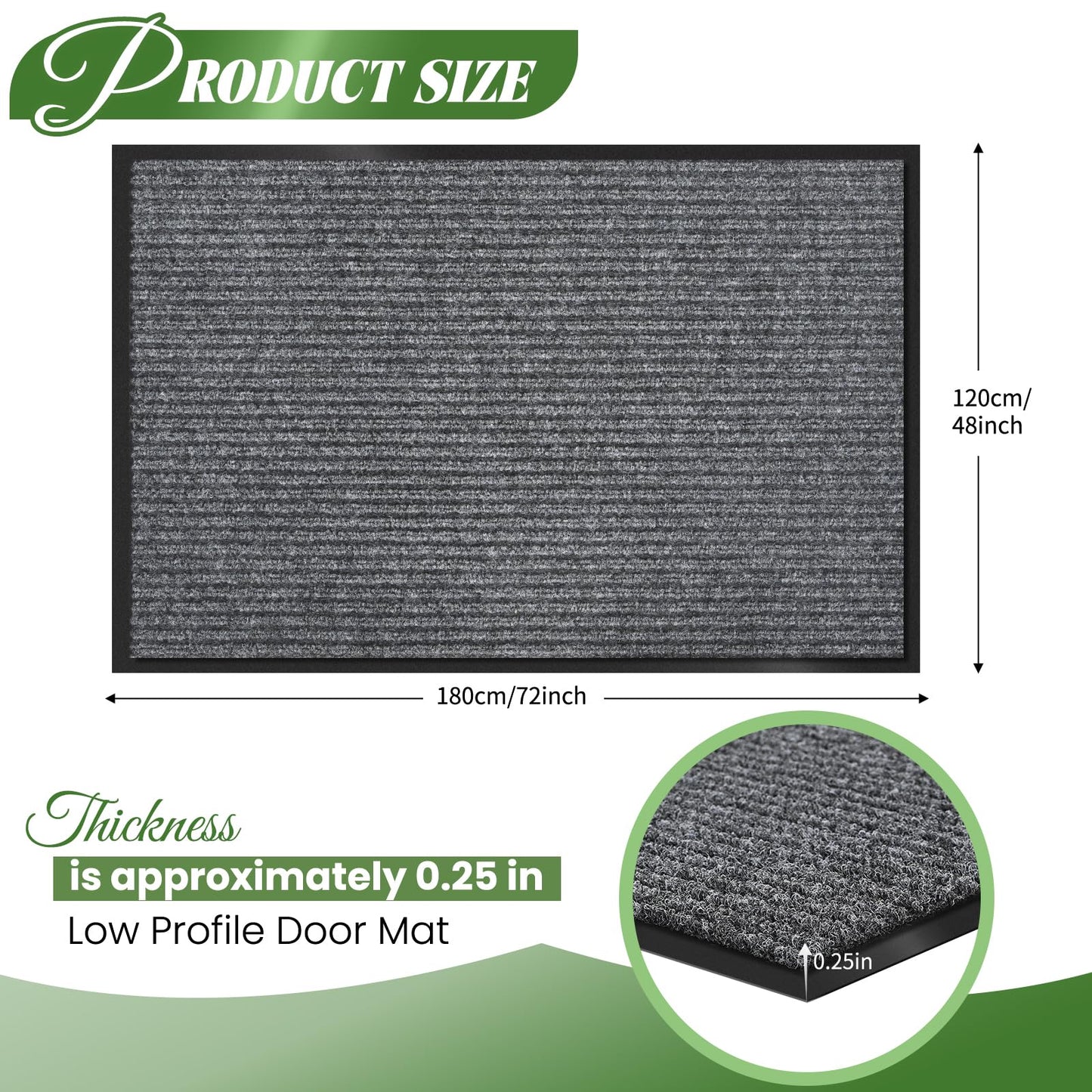REWOMC Door Mat Heavy Duty Outdoor Indoor Doormat Low Profile Front Door Mat Large 48x72 inch Light Gray Entrance Welcome Mats Easy Clean Patio Entrance Mat Waterproof Anti-Skid Rubber Backing
