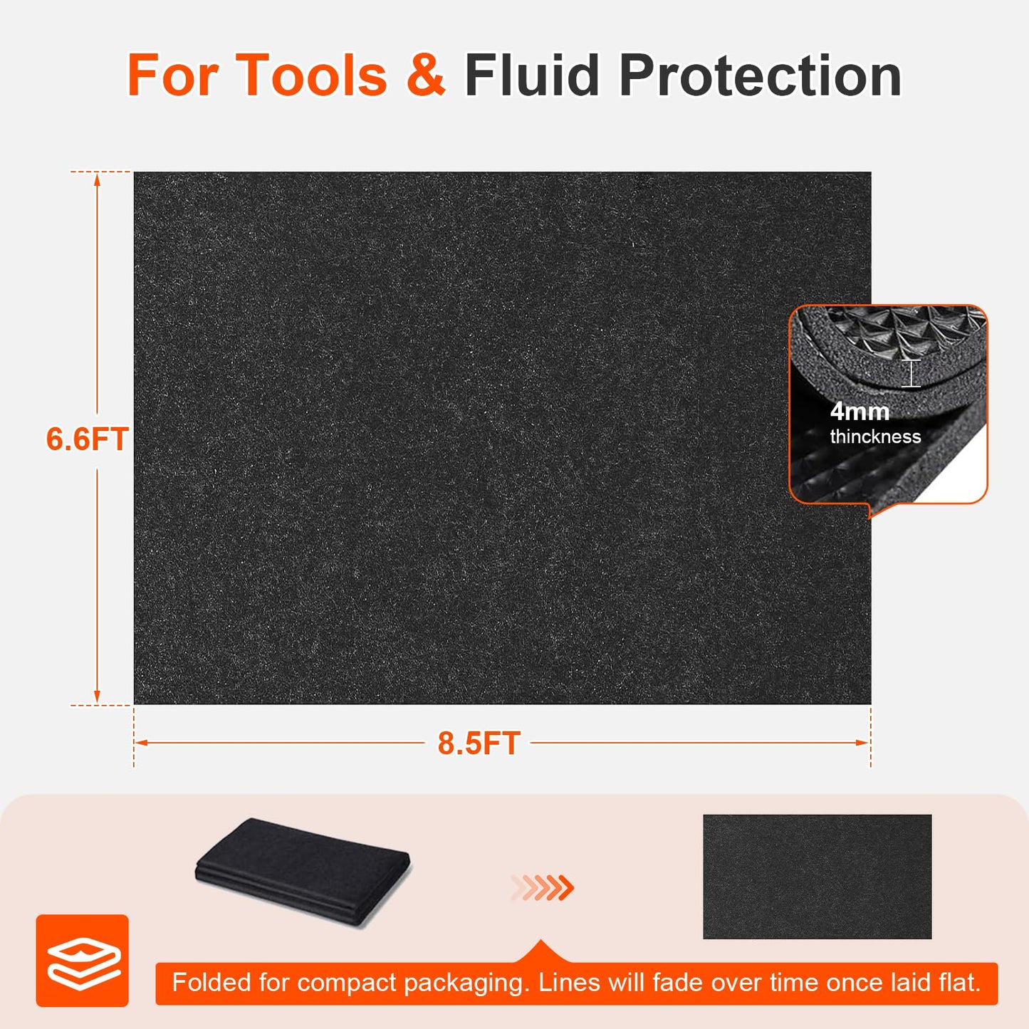 ALLOYNIX Heavy Duty Oil Spill Mat for Garage Floor, Extra Thick Absorbent with Anti-Slip Rubber Backing, Reusable Under Car Leak Pad (6.6 * 8.5FT)