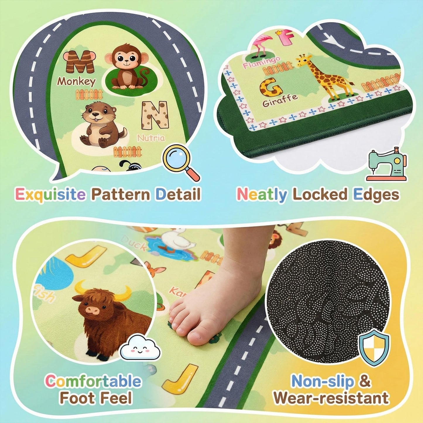 ABC Rugs for Kids Playroom, ABC Alphabet Rug with Animals Seasons Road Design, Non Slip Play Mat for Bedroom Nursery, Educational Learning Carpet for Boys Girls, 2.5x4 Feet