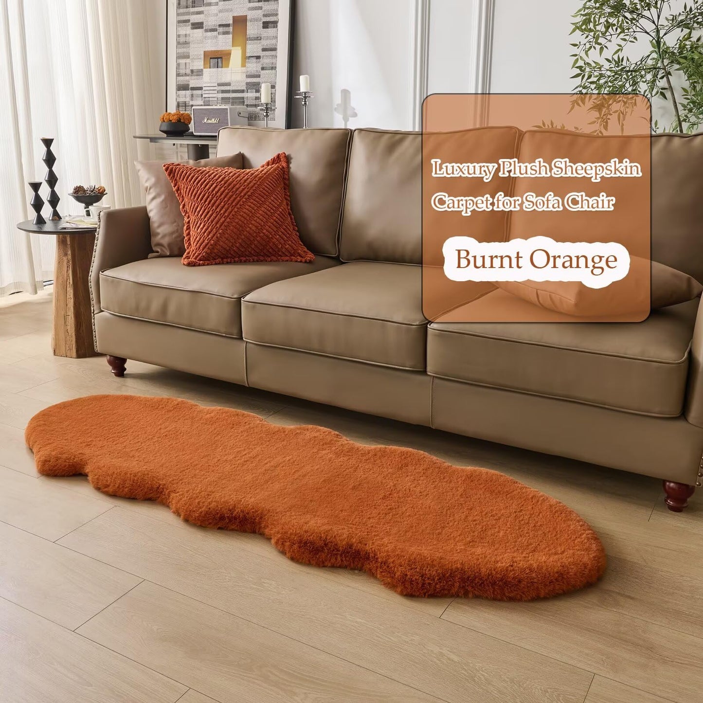 Animebody 1700GSM Fuzzy Faux Sheepskin Fur Area Rug,Extra Soft Faux Fur Mat,Fluffy Shaggy Fur Rug for Bedroom Living Bedside Rug Room Decor-Burnt Orange, 2 x6 ft