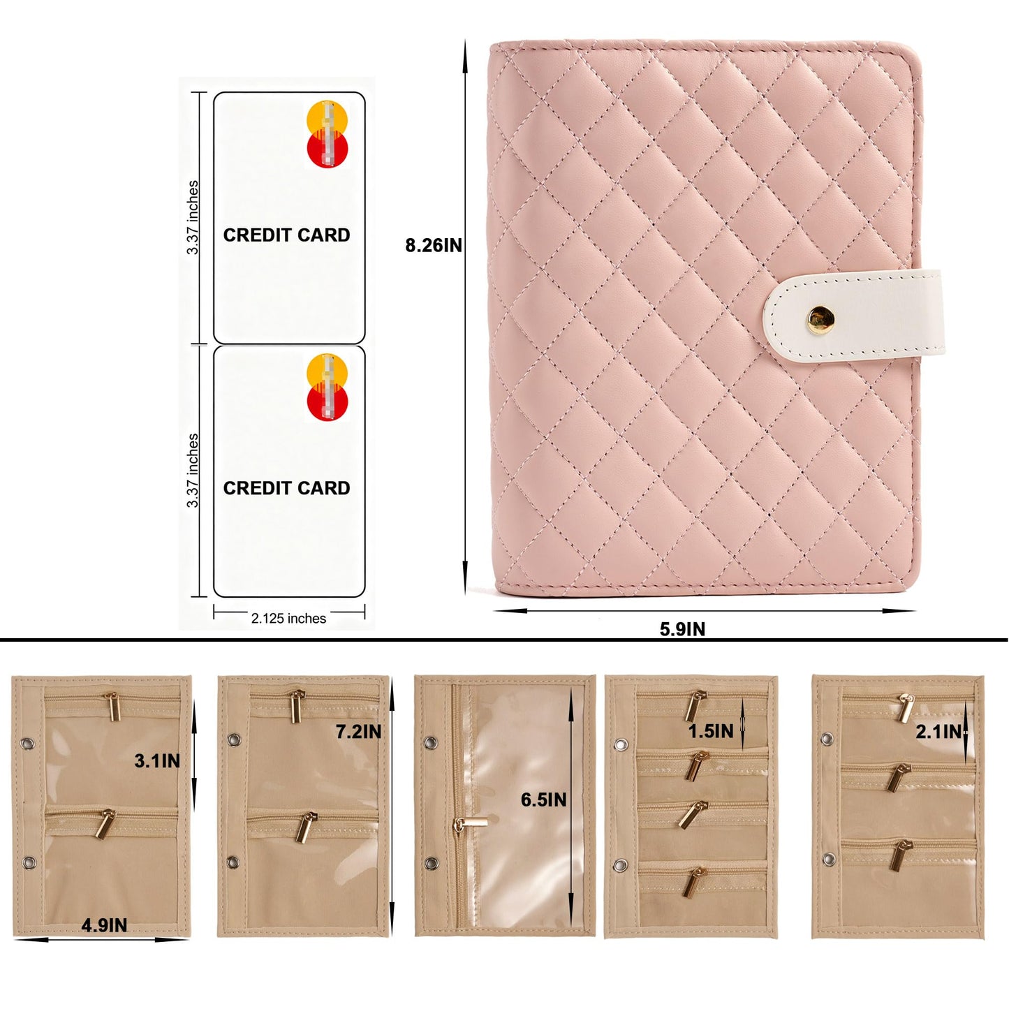 PU Leather Travel Jewelry Binder Organizer - Jewelry Boxes Case Ring Binder Storage Book with Zipper Velvet Pouches Bags for Women Gifts - Grey