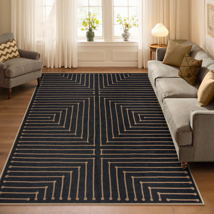 Lahome Neutral Geometric Outdoor Rug, 5x7 Black Living Room Dining Room Rug Indoor Outdoor Carpet, Farmhouse Rhombus Non Slip Non Shedding Carpet for Patio Deck Office Classroom