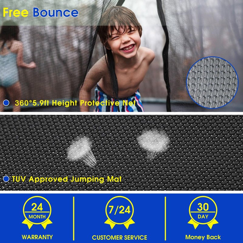 SKYUP 2026 Upgraded 8 10 12 14 15 16 FT 1500lbs Tranpoline for Kids and Adults with Light+Sprinkler+Socks, Recreational Tranpoline with Basketball Hoop, Ladder, ASTM Approved Tranpoline for 7-10 Kids