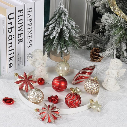 82Pcs Red and Gold Christmas Ornaments Set, Shatterproof Plastic Assorted Christmas Decorations for Tree Baubles Xmas Ball Ornaments for Holiday Party Decor (Red&Gold)