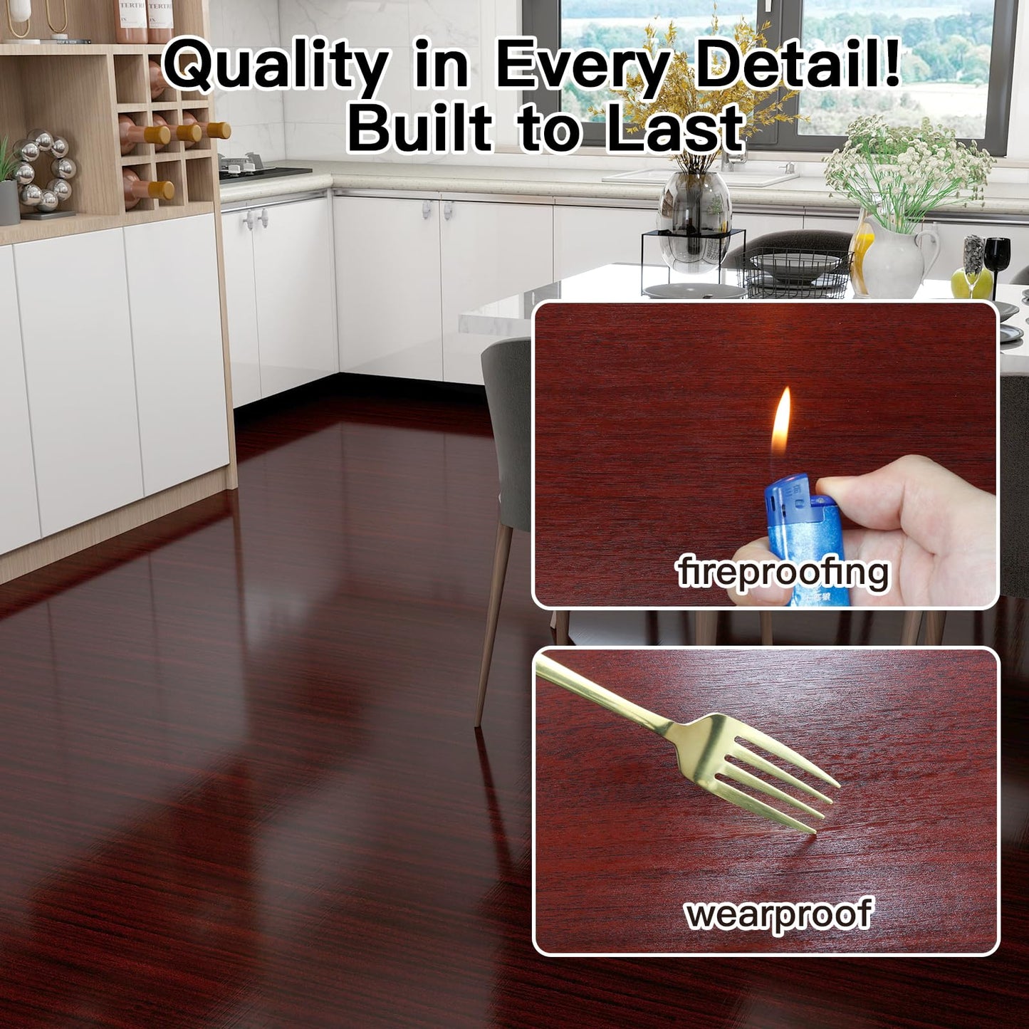 Professional Grade Thickening Peel and Stick Floor Tile 11.8”X 118" Self Adhesive Vinyl Flooring Floor Tiles Peel and Stick Waterproof and Non-Slip Scratch-Resistant for Kitchen Bathroom, Red Brown