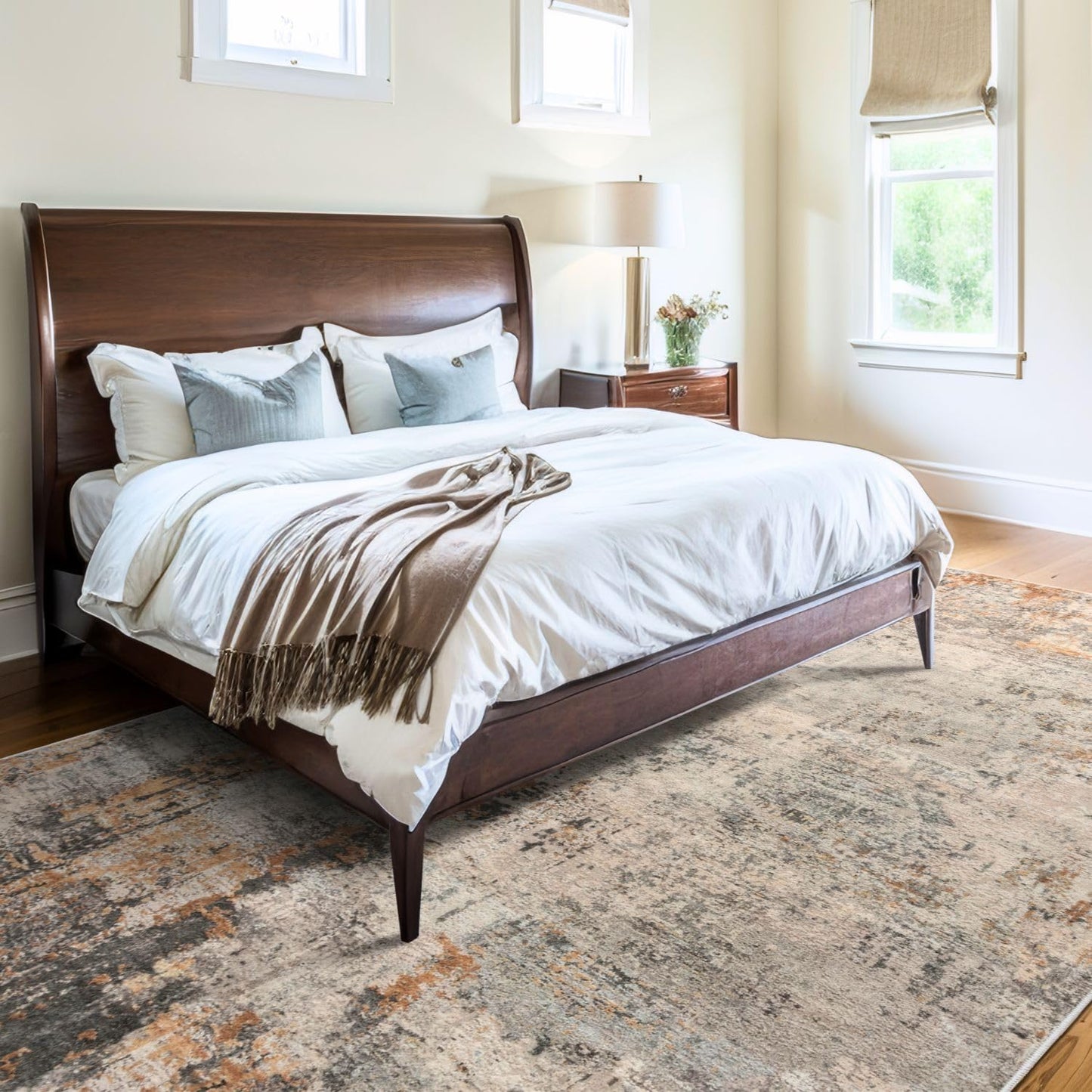 Auemtyn 5x7 Washable Area Rug - Modern Abstract Soft Thin Non-Slip Indoor Floor Carpet for Living Room Bedroom Dining Nursery Farmhouse - Brown