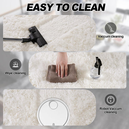 Cream White Plush Rug for Living Room Fuzzy Carpet for Bedroom Dorm, Non-Slip High Pile Rug, Shag Rug for Playroom Nursery Home Office Decor 8X10 Ft