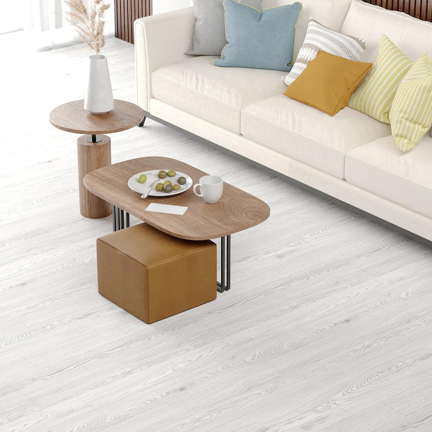 WIFEA Self Adhesive Vinyl Flooring Roll 23.6"x 118"/19 Sq.Ft Wood Grain Peel Stick Floor Tiles, Wear-Resistant and Waterproof Vinyl Plank Flooring for Bedroom Living Room Office Balcony RV White Grey