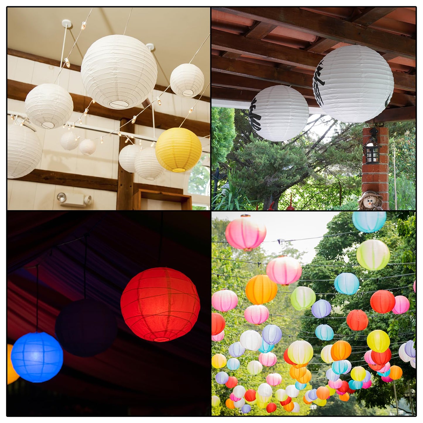 PATIKIL 12" Paper Lanterns, 5 Pcs Round Hanging Chinese/Japanese Lantern Decoration for Home Birthday Party Wedding Christmas Classroom Decor, White