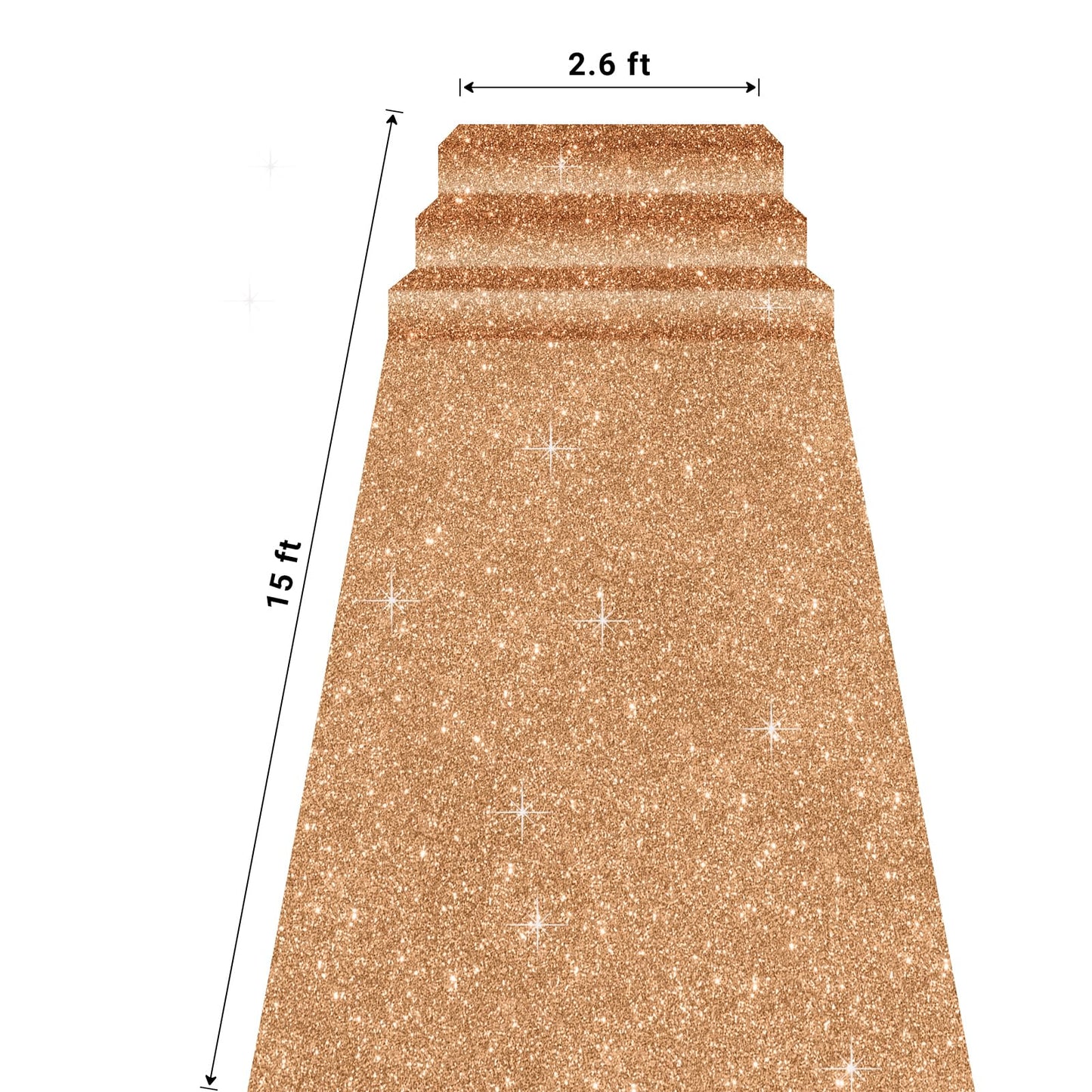 Glitter Carpet Runner 2.6FT x 15FT (200 GSM Thick) + Adhesive Tape - Durable Non-Woven Sparkle Rug, Hollywood Event Carpet, Graduation & Indoor/Outdoor Party Decor (Glitter Gold, 2.6FT X 15FT)