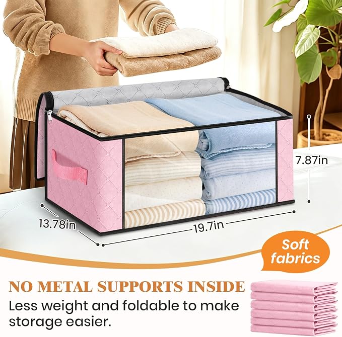Fab totes 35L Closet Organizers and Storage, Foldable Under Bed Storage Containers, Storage bags for Organizing Bedroom, Closet, Clothing,Organization with Handle (8 Pack,Pink)