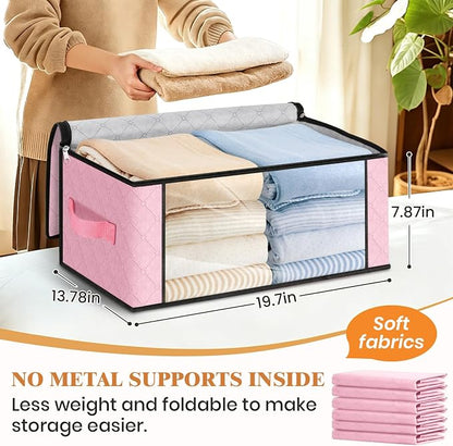 Fab totes 35L Closet Organizers and Storage, Foldable Under Bed Storage Containers, Storage bags for Organizing Bedroom, Closet, Clothing,Organization with Handle (4 Pack,Pink)